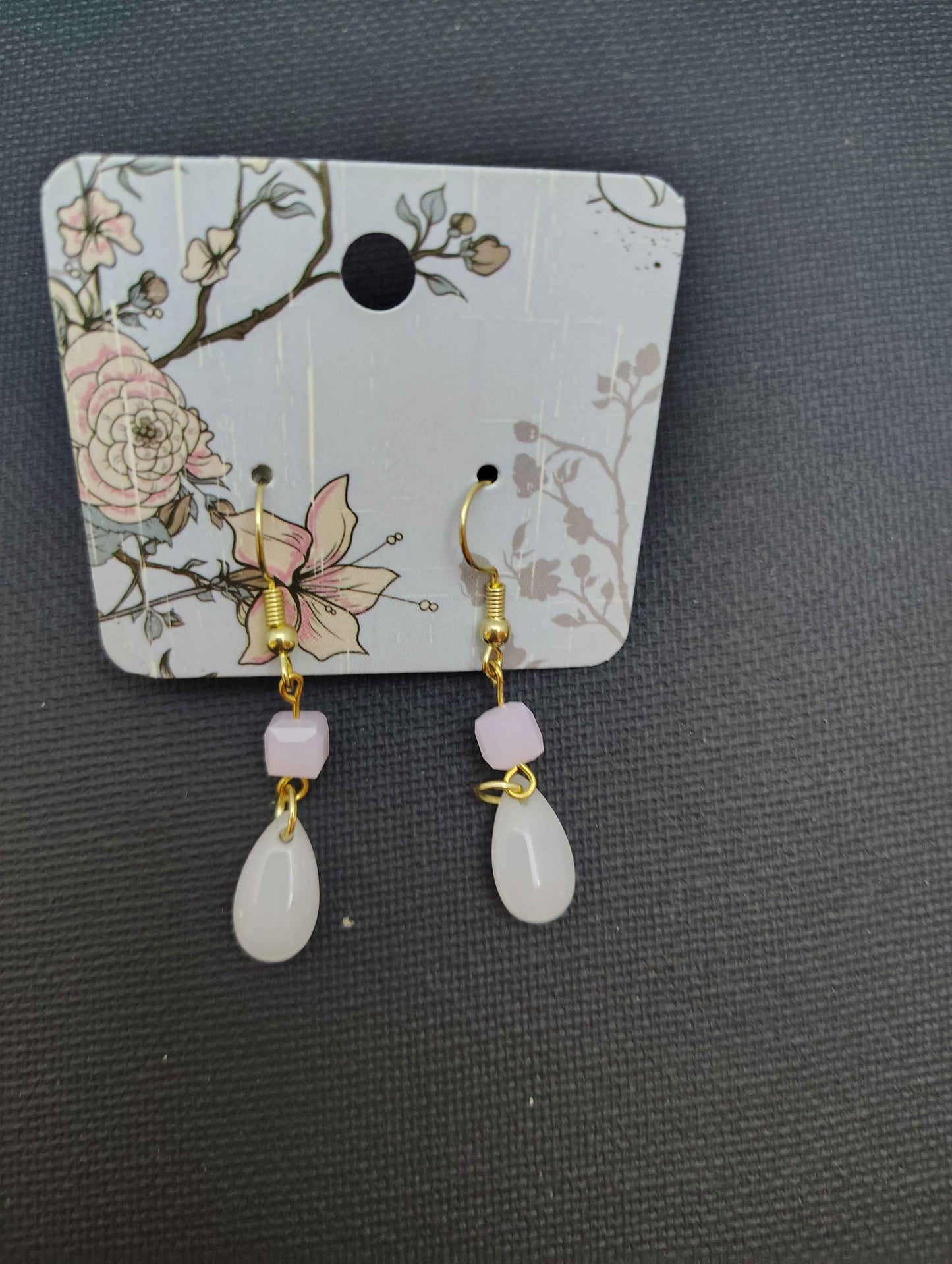 Pink and White Teardrop Earrings