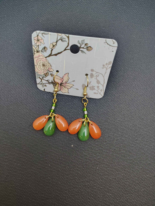 Green and Orange cluster Earring
