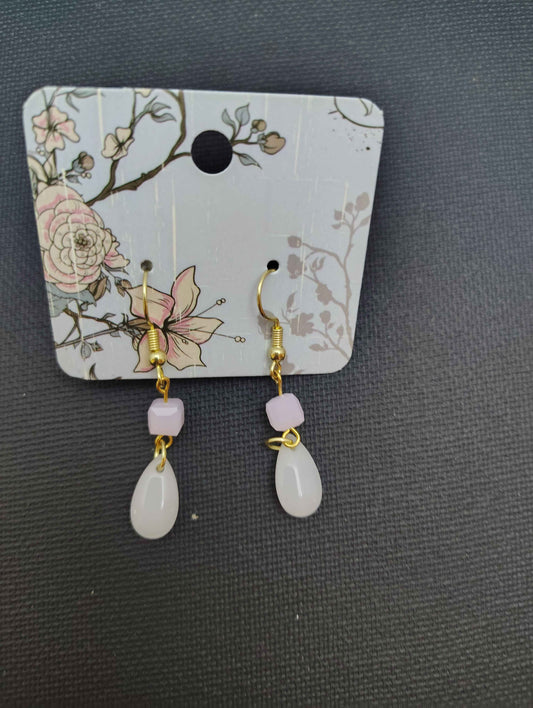 Pink and White Teardrop Earrings